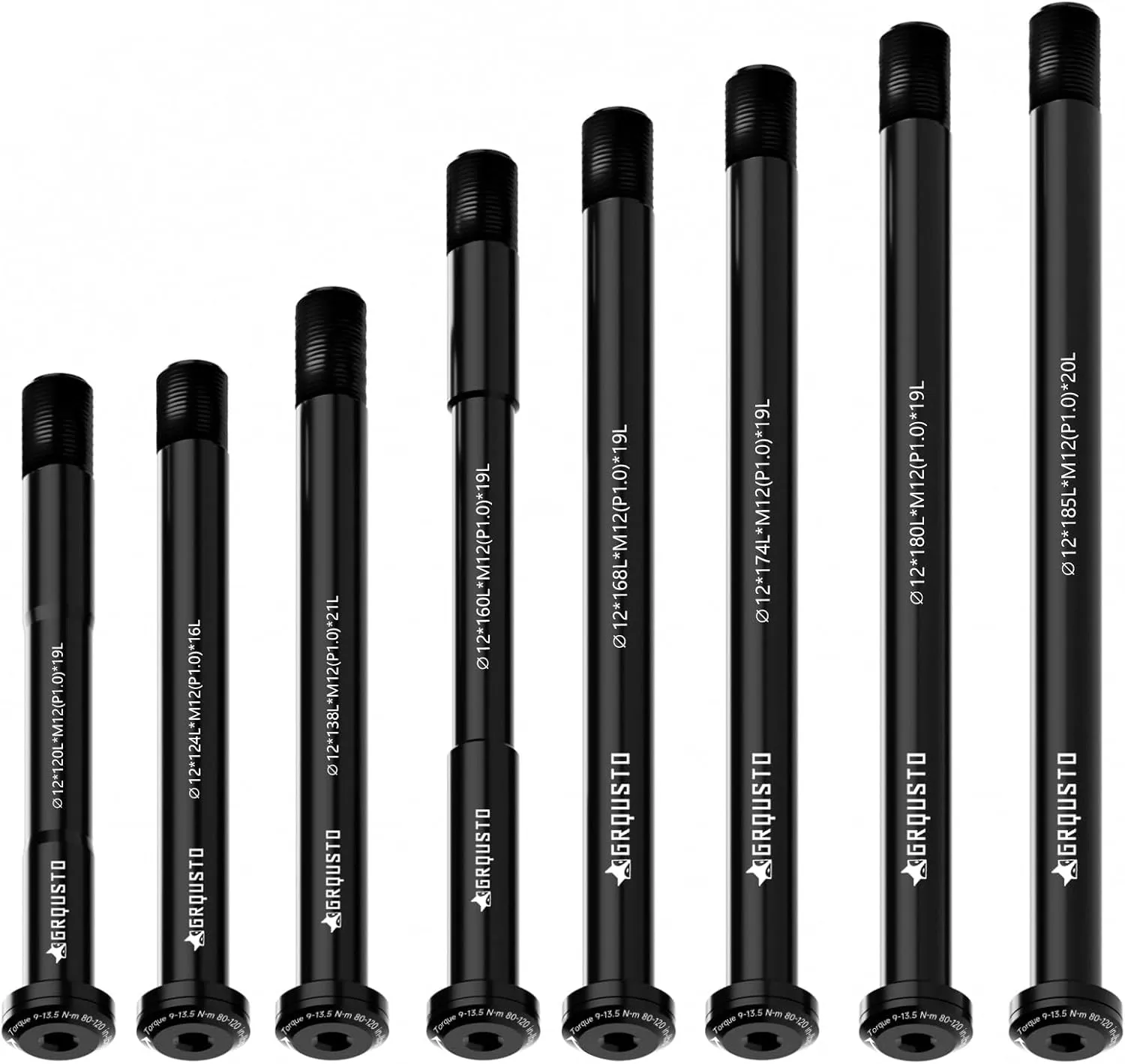 1.0mm Thread Pitch Front Rear Thru Axles for Road Mountain Bicyle Suspension Forks Rigid Forks and Bike Rear Frame, 6061 Aluminium Alloy Boost Through Axle: 12mm x 120mm to 185mm Includes 8 Lengths