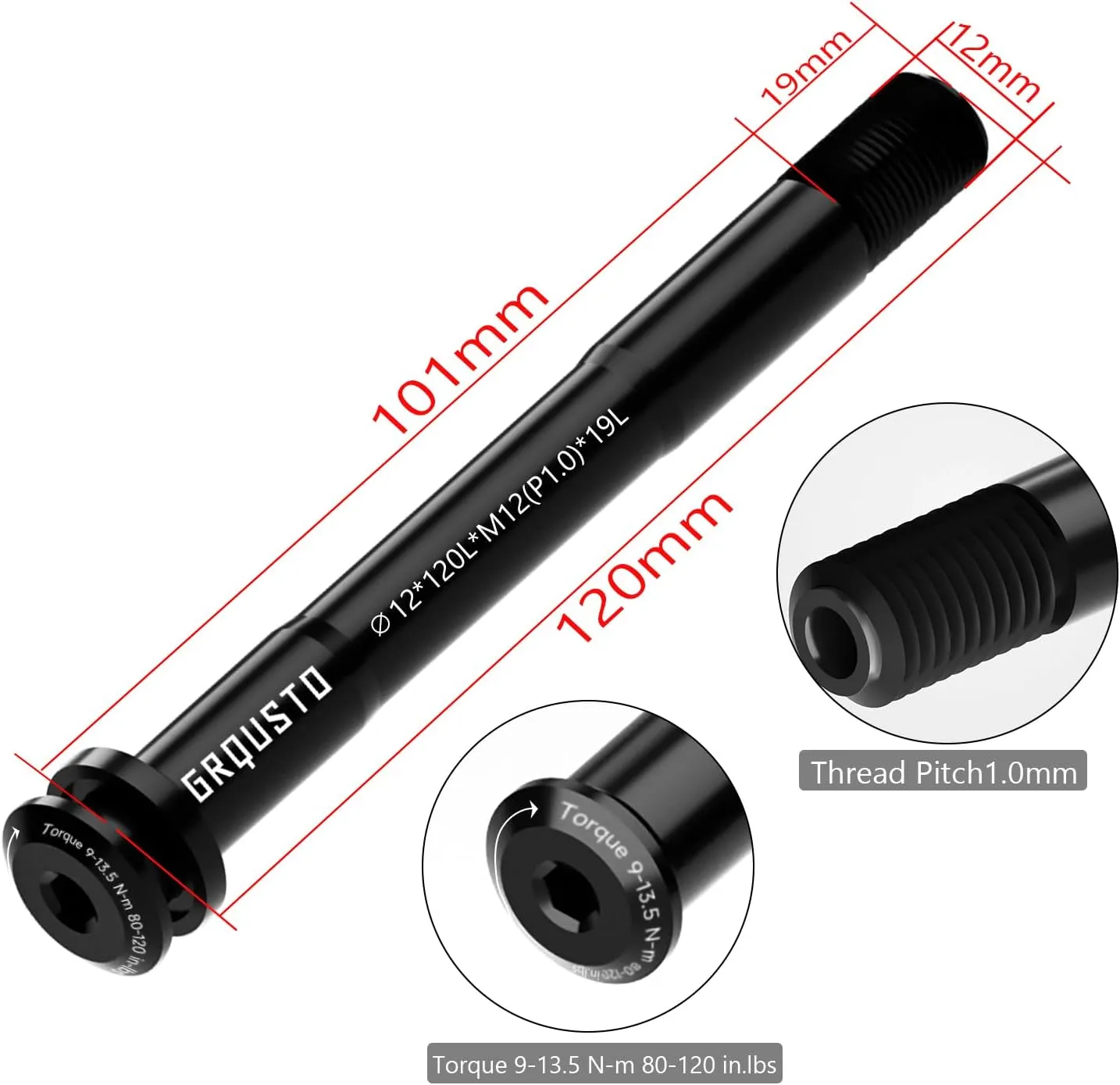 1.0mm Thread Pitch Front Rear Thru Axles for Road Mountain Bicyle Suspension Forks Rigid Forks and Bike Rear Frame, 6061 Aluminium Alloy Boost Through Axle: 12mm x 120mm to 185mm Includes 8 Lengths