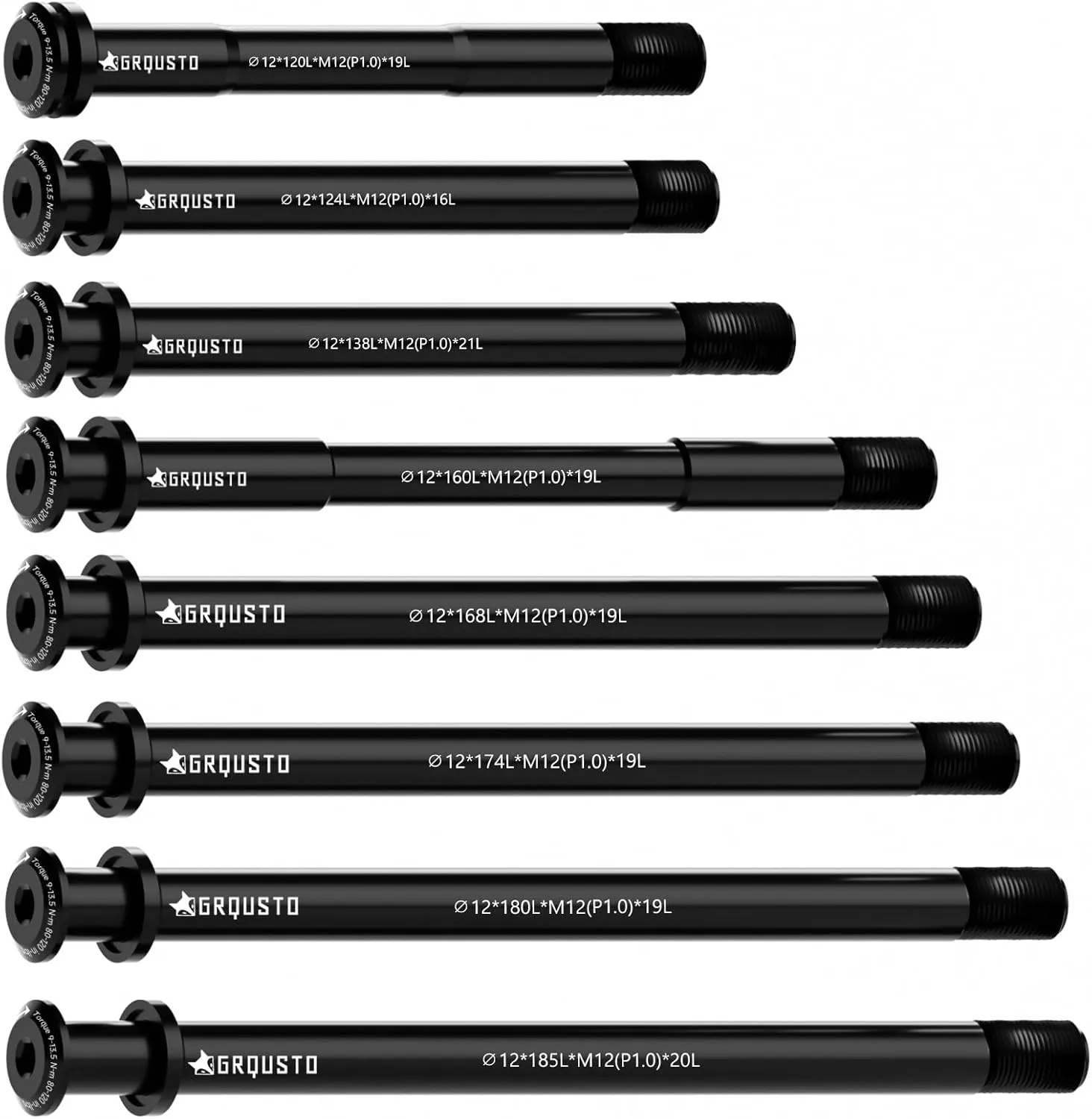 1.0mm Thread Pitch Front Rear Thru Axles for Road Mountain Bicyle Suspension Forks Rigid Forks and Bike Rear Frame, 6061 Aluminium Alloy Boost Through Axle: 12mm x 120mm to 185mm Includes 8 Lengths