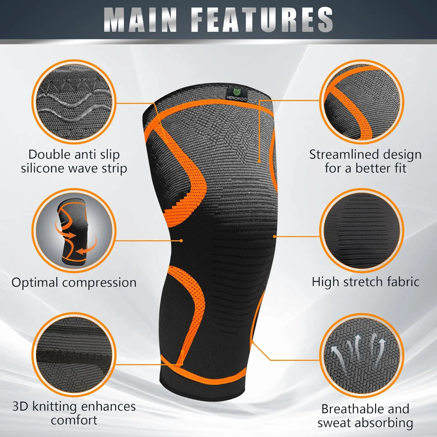 2 Pack Knee Braces for Running Knee Pain, Compression Knee Brace for Women & Men, Knee Sleeve, Sports Knee Braces for Meniscus Tear, ACL & Arthritis Pain Relief (Orange, XXX-Large)