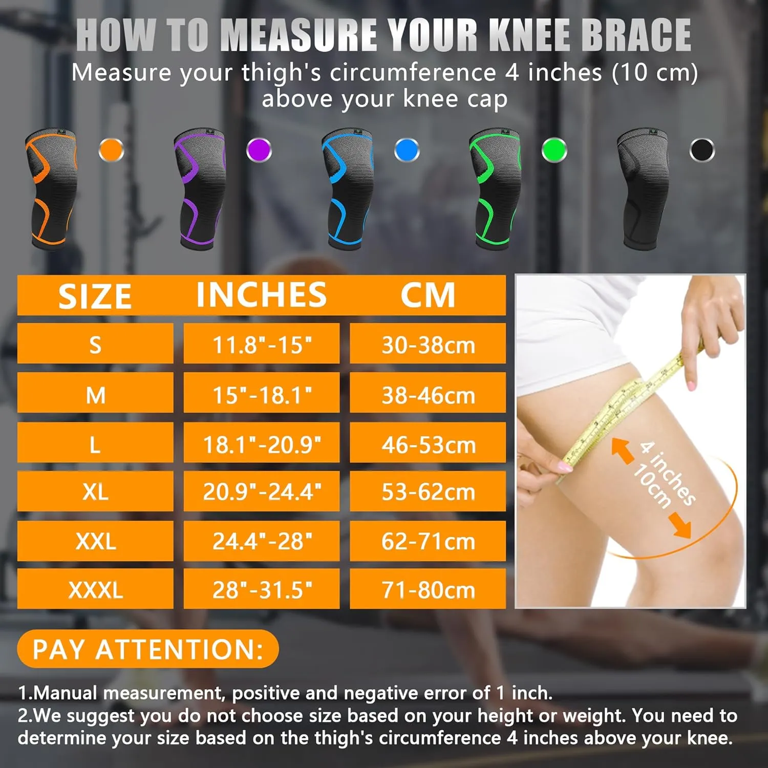 2 Pack Knee Braces for Running Knee Pain, Compression Knee Brace for Women & Men, Knee Sleeve, Sports Knee Braces for Meniscus Tear, ACL & Arthritis Pain Relief (Orange, XXX-Large)