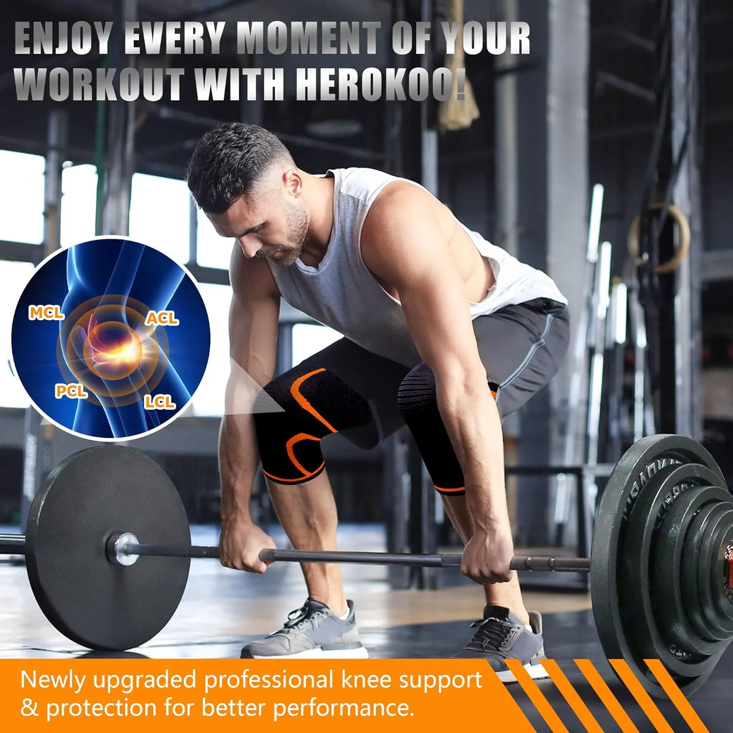 2 Pack Knee Braces for Running Knee Pain, Compression Knee Brace for Women & Men, Knee Sleeve, Sports Knee Braces for Meniscus Tear, ACL & Arthritis Pain Relief (Orange, XXX-Large)