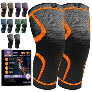 2 Pack Knee Braces for Running Knee Pain, Compression Knee Brace for Women & Men, Knee Sleeve, Sports Knee Braces for Meniscus Tear, ACL & Arthritis Pain Relief (Orange, XXX-Large)