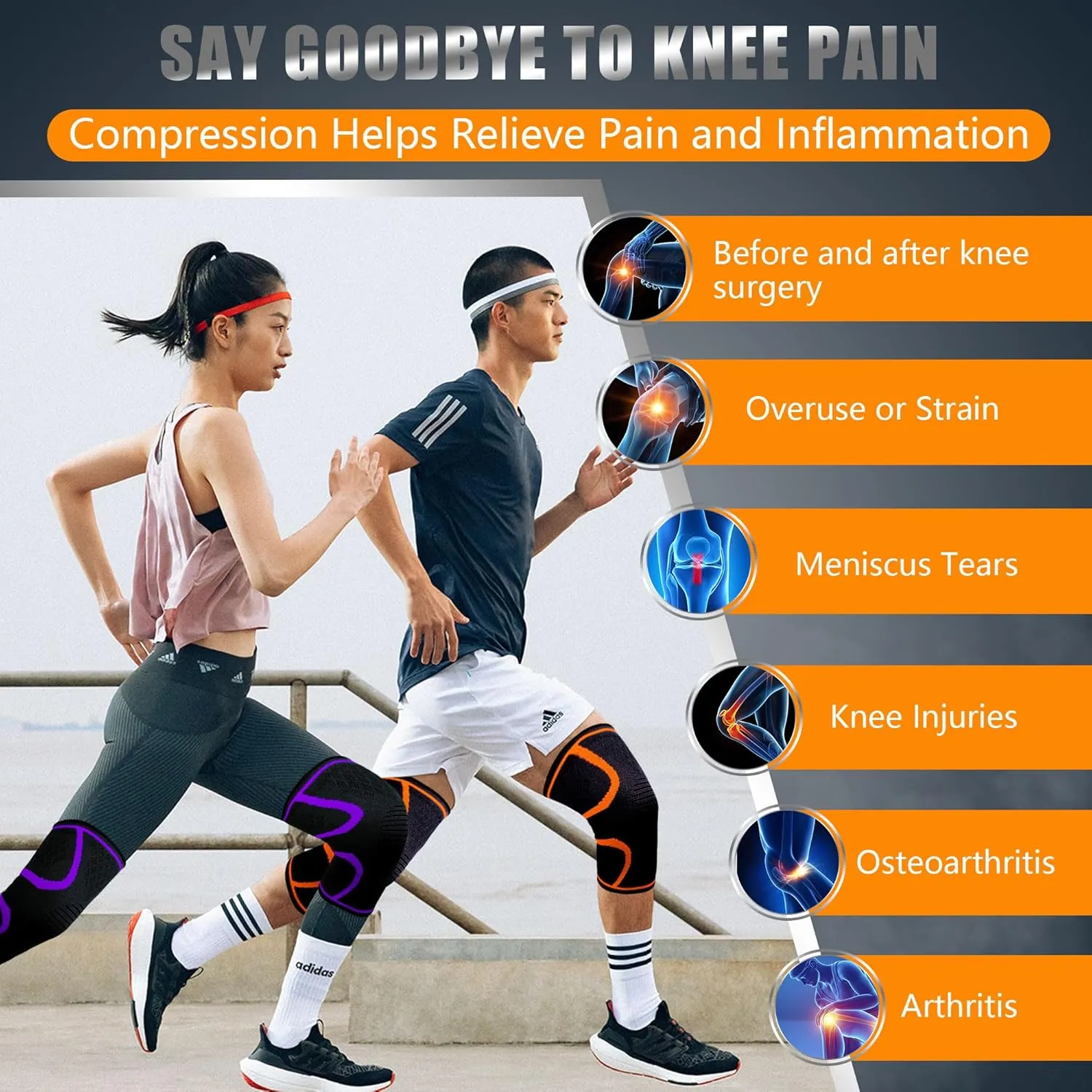 2 Pack Knee Braces for Running Knee Pain, Compression Knee Brace for Women & Men, Knee Sleeve, Sports Knee Braces for Meniscus Tear, ACL & Arthritis Pain Relief (Orange, XXX-Large)