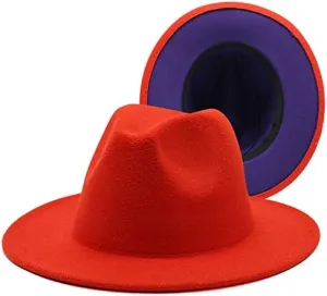 36 Color Double Woolen Felt Hat, European and American Fashion Double-Sided Color Matching Hat, Men and Women Flat Brim Jazz Hat Fengyan Cowboy Hats (Color : Orange Purple, Size : Large)