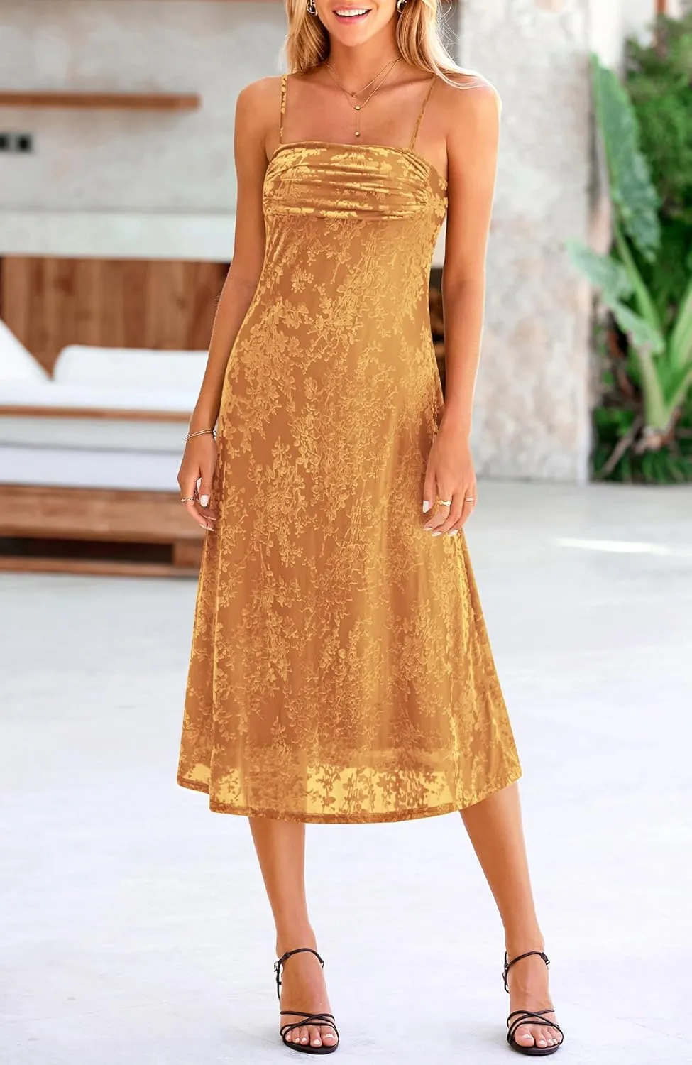 BTFBM Women's Summer Dress Sleeveless Spaghetti Strap Midi Dress Sexy Cowl Neck Floral Cocktail Dress Party Dresses