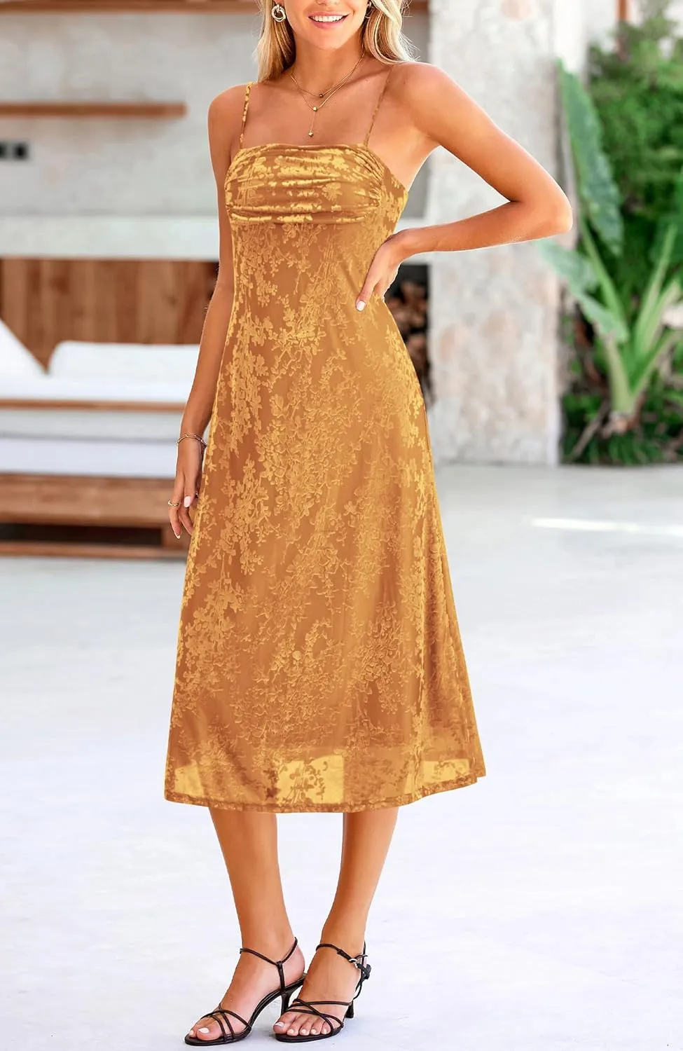 BTFBM Women's Summer Dress Sleeveless Spaghetti Strap Midi Dress Sexy Cowl Neck Floral Cocktail Dress Party Dresses