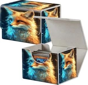 Card Deck Box for MTG Cards,100  Single Sleeved Cards Trading Card Deck Case,Strong Magnet Magic Gathering Deck Box,PU Leather Trading Card Storage Box for TCG,CCG,MTG Cards,Purple Yellow Fox