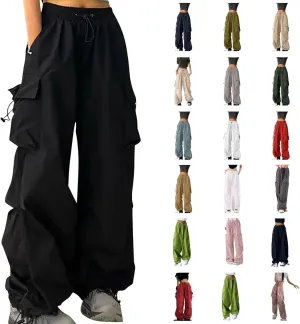 Cargo Pants Women High Waist Baggy Casual Solid Parachute Trousers Summer Loose Fit Y2K Streetwear with Mutil Pockets