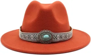 DHAEY Autumn and Winter Vintage Woolen Hat Women's New National Style Jazz Woolen Hat Europe and America Felt Hat Luopan Caps & Hats (Color : Brick Red, Size : Large(58-60cm))