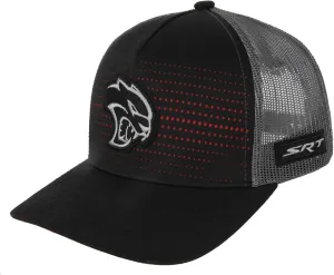 Dodge SRT Hellcat Logo Embroidered Patch Snapback Trucker Hat - Black/Red 2024