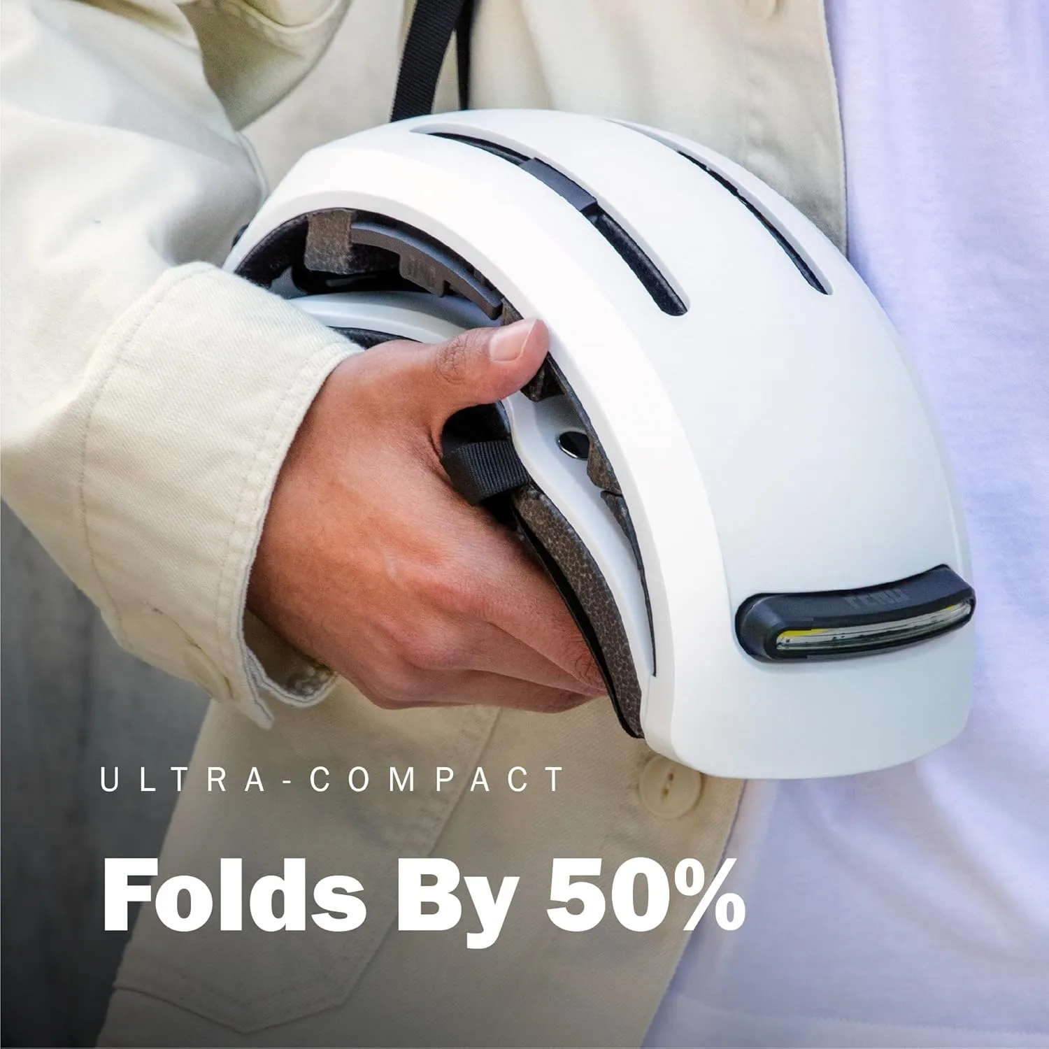 FEND Super Folding Bike Helmet with Lights  Ultra-Bright USB-C Front & Rear LEDs, Collapsible by 50%, CPSC/EN1078 Certified, for Adults, Commuters, E-Bikes, Scooters