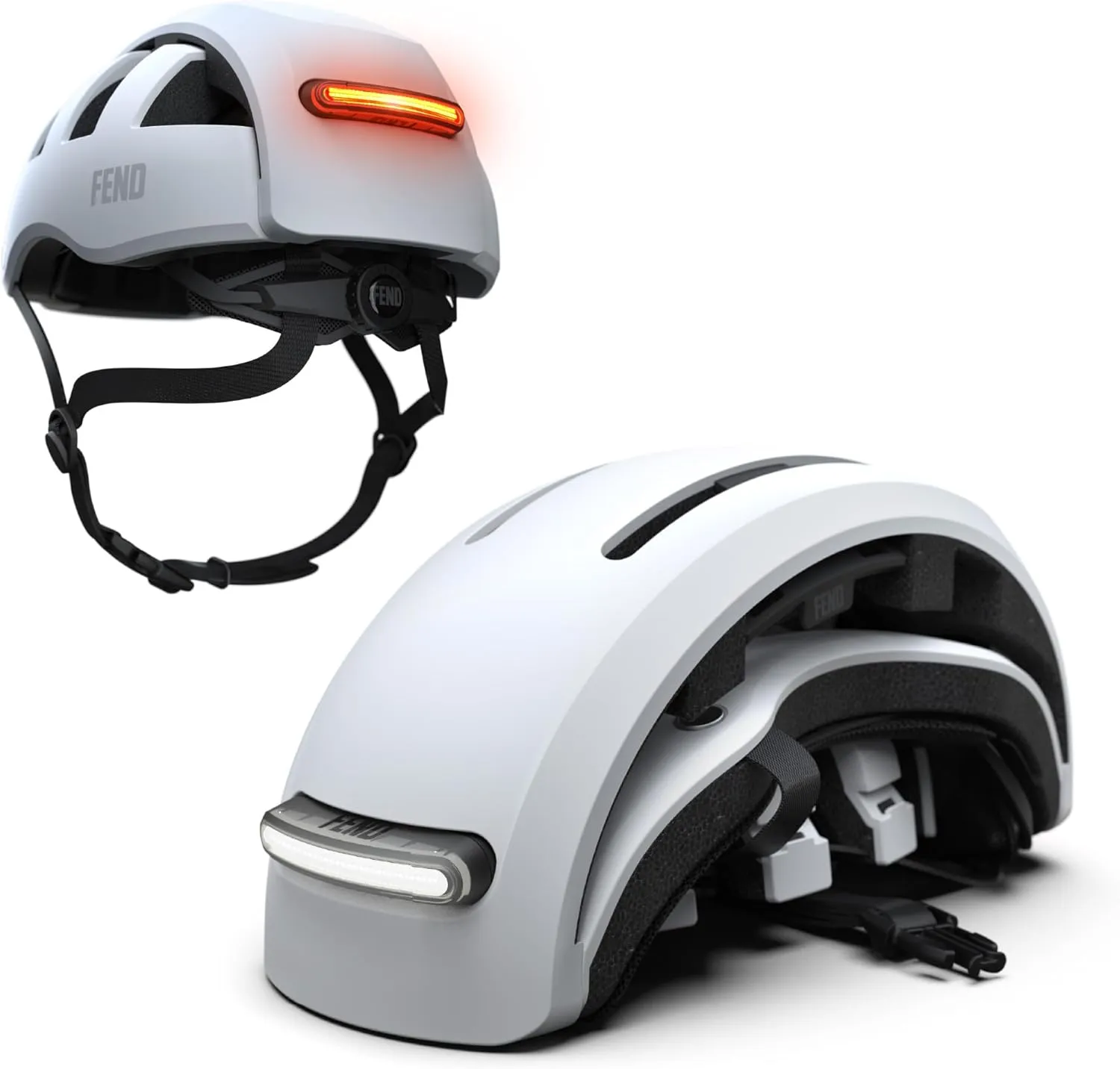 FEND Super Folding Bike Helmet with Lights  Ultra-Bright USB-C Front & Rear LEDs, Collapsible by 50%, CPSC/EN1078 Certified, for Adults, Commuters, E-Bikes, Scooters