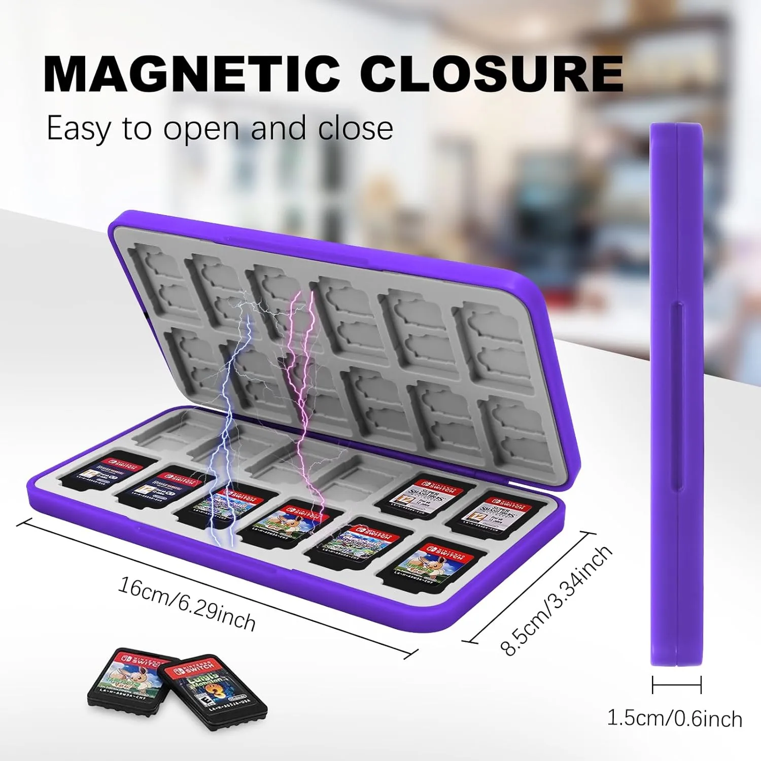 FYY Nintendo Switch Game Case Holder - Purple Nintendo Switch Cartridge Case with 24 Game Card Slots & 48 Micro SD Card Slots, Hard Shell, Silicone Lining