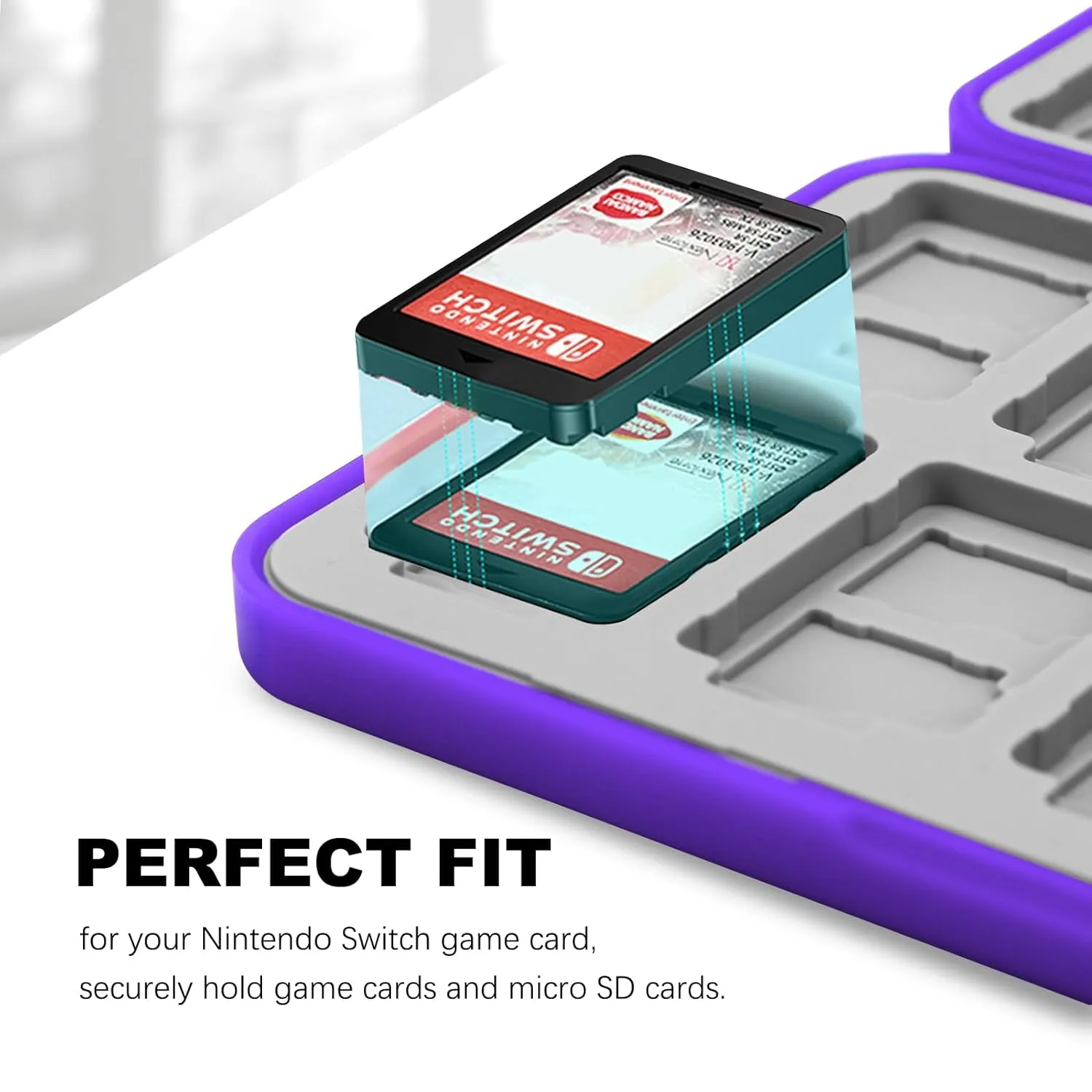 FYY Nintendo Switch Game Case Holder - Purple Nintendo Switch Cartridge Case with 24 Game Card Slots & 48 Micro SD Card Slots, Hard Shell, Silicone Lining