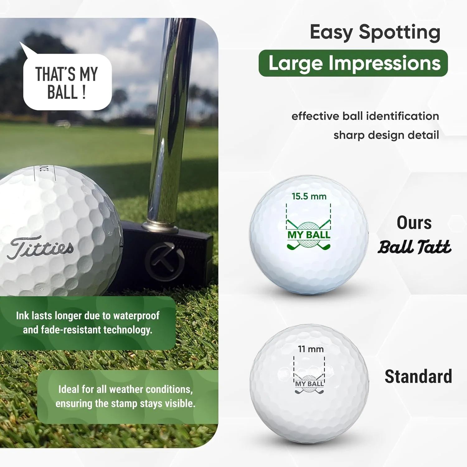 Golf Ball Stamp - Self-Inking Marker - Quick-Dry Permanent Marking Tool, No Leaks or Refills, Reusable & Waterproof Golfing Stamper - Ideal Gift for Golfers, Dads, Retirement, Funny, Parody (Humor).