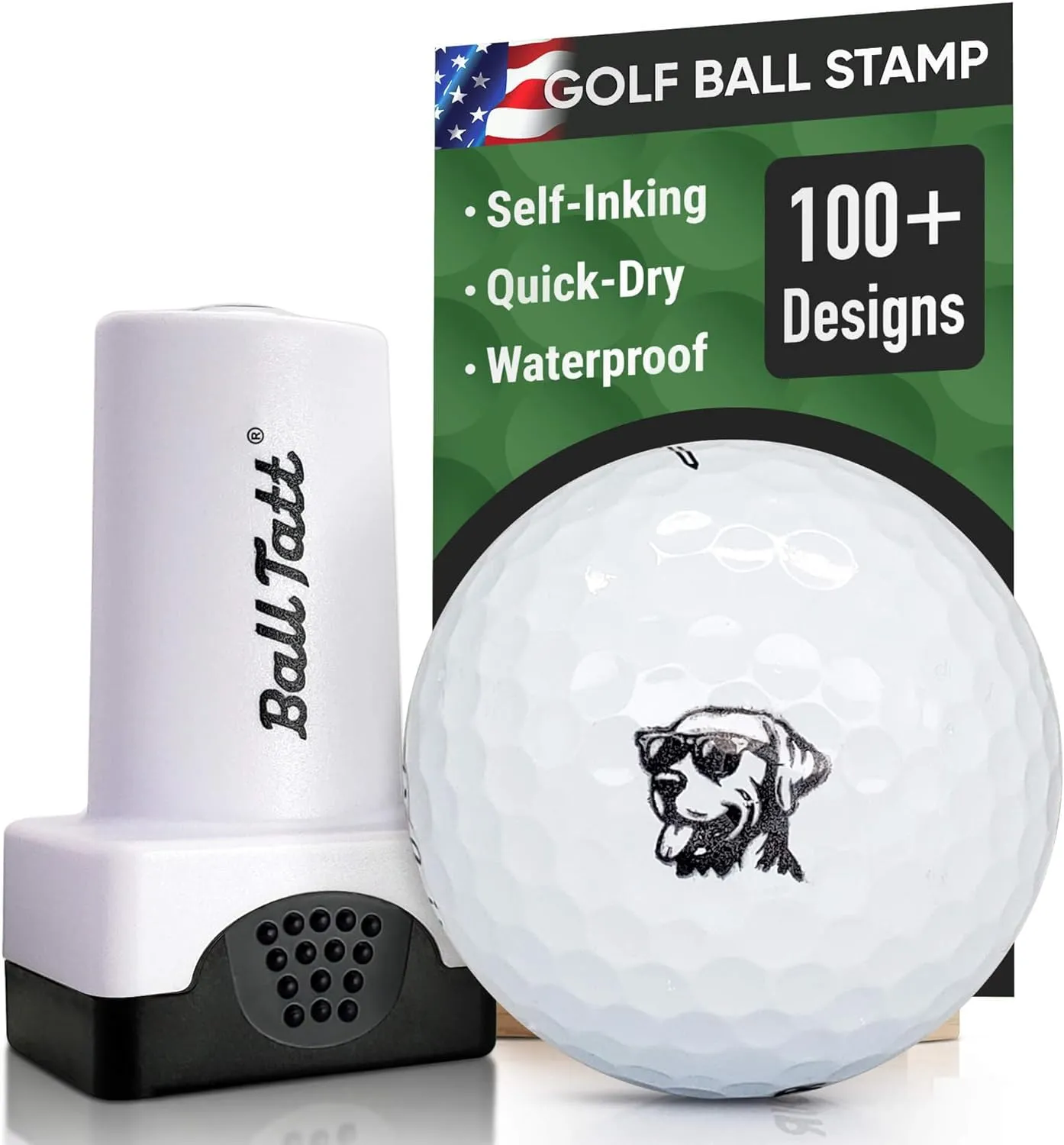 Golf Ball Stamp - Self-Inking Marker - Quick-Dry Permanent Marking Tool, No Leaks or Refills, Reusable & Waterproof Golfing Stamper - Ideal Gift for Golfers, Dads, Retirement (Labrador Dog)