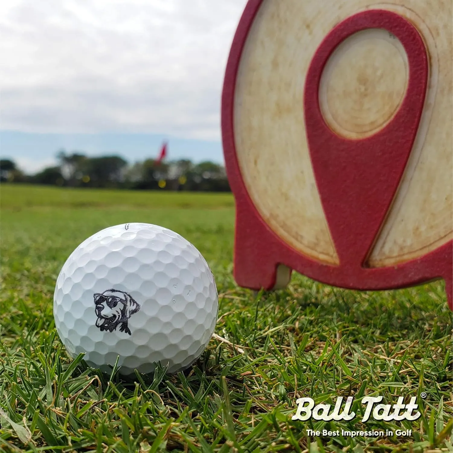 Golf Ball Stamp - Self-Inking Marker - Quick-Dry Permanent Marking Tool, No Leaks or Refills, Reusable & Waterproof Golfing Stamper - Ideal Gift for Golfers, Dads, Retirement (Labrador Dog)