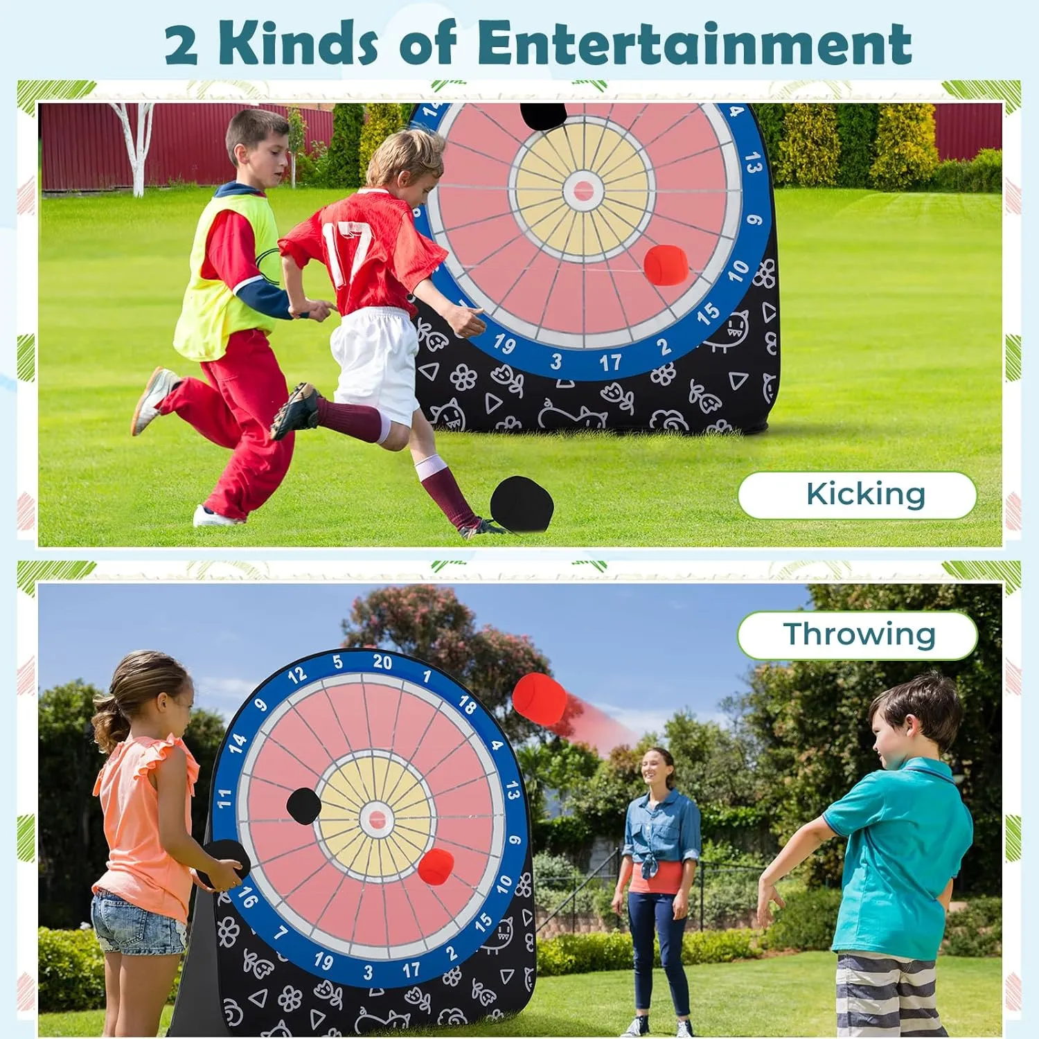 Goplus Giant Dart Board w/ 4 Kick Balls, Carrying Bag, Foldable Portable Throw & Kick Soccer Target Games for Kids Adults Family Outdoor Yard Lawn Carnival Activities