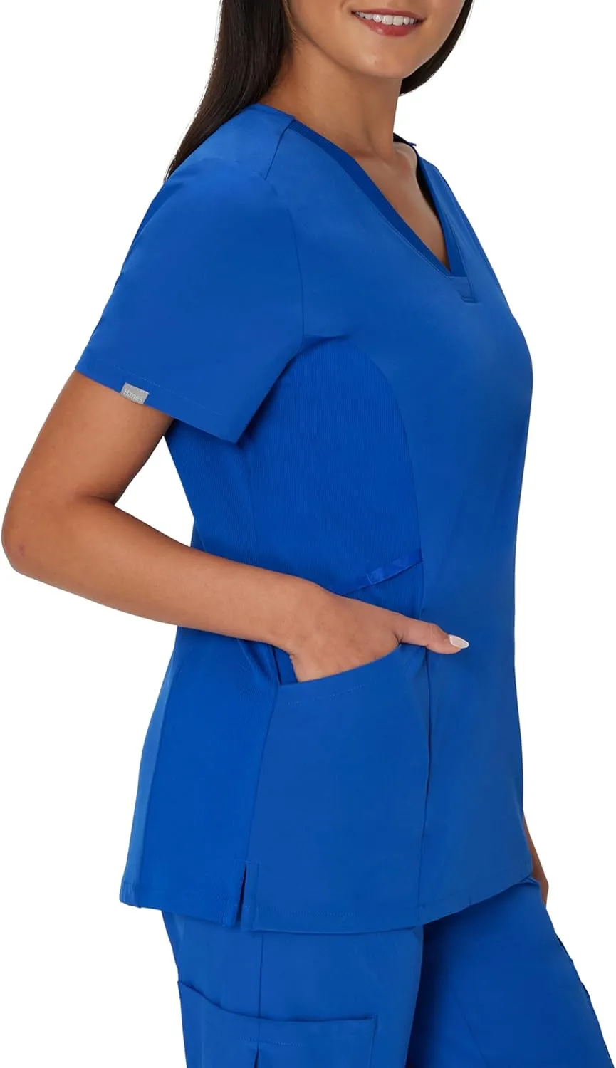 Hanes Women's Scrubs Healthcare Top, Moisture-Wicking Stretch Scrub Shirts, Ribbed Side Panels