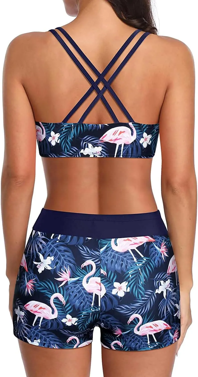 Holipick 3 Piece Tankini Swimsuits for Women Tummy Control Bathing Suits Swim Tank Top with Bra Boy Shorts Teen Swimwear
