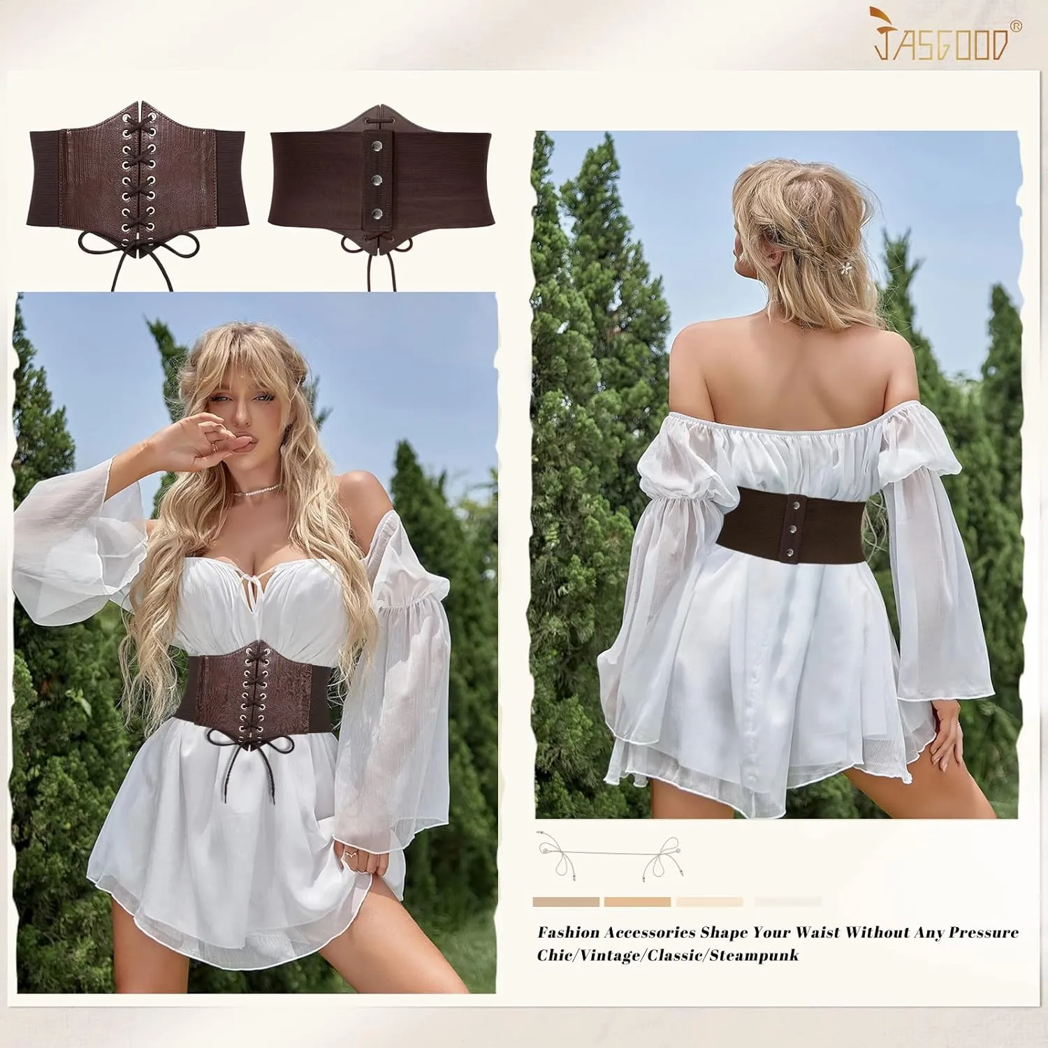 JASGOOD Womens Elastic Costume Waist Belt Lace-up Tied Waspie Corset Belts for Women