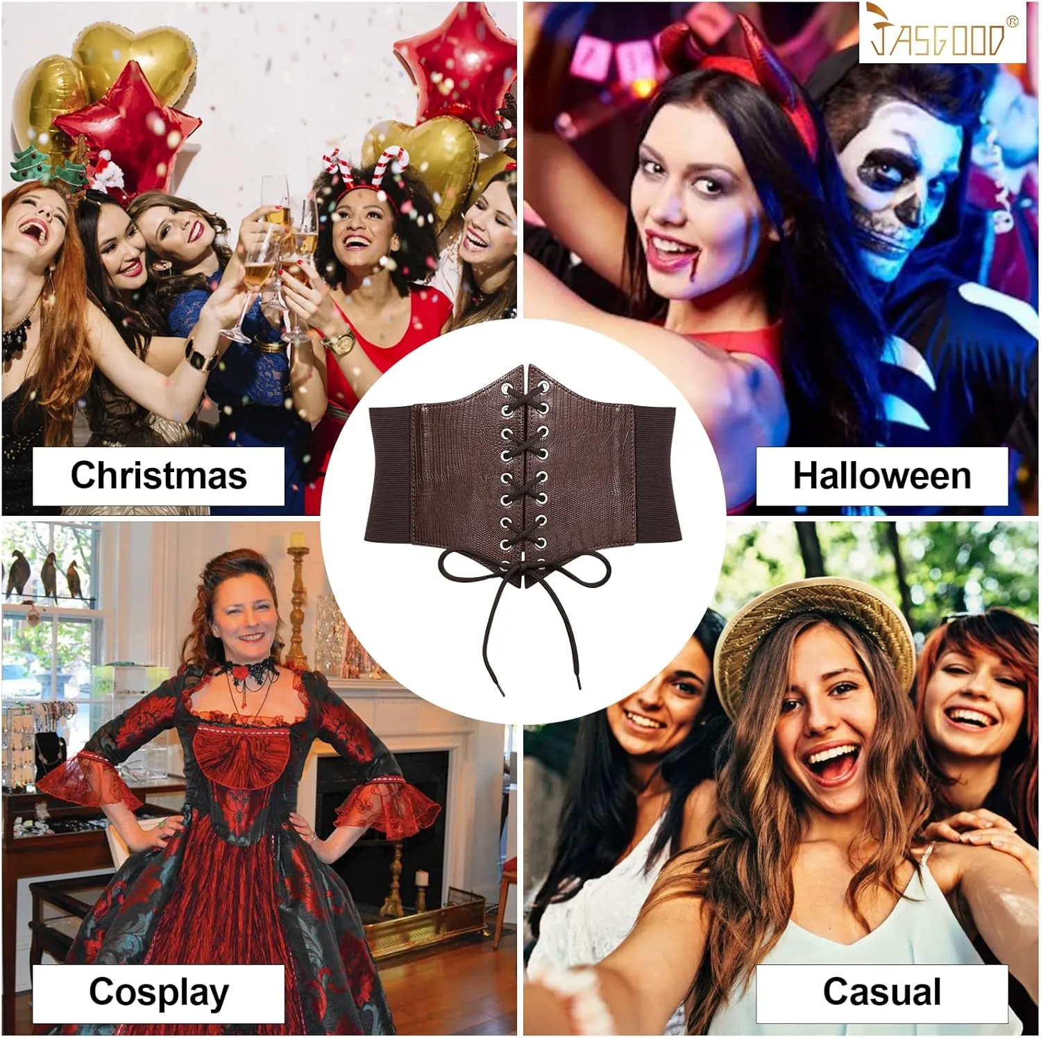 JASGOOD Womens Elastic Costume Waist Belt Lace-up Tied Waspie Corset Belts for Women