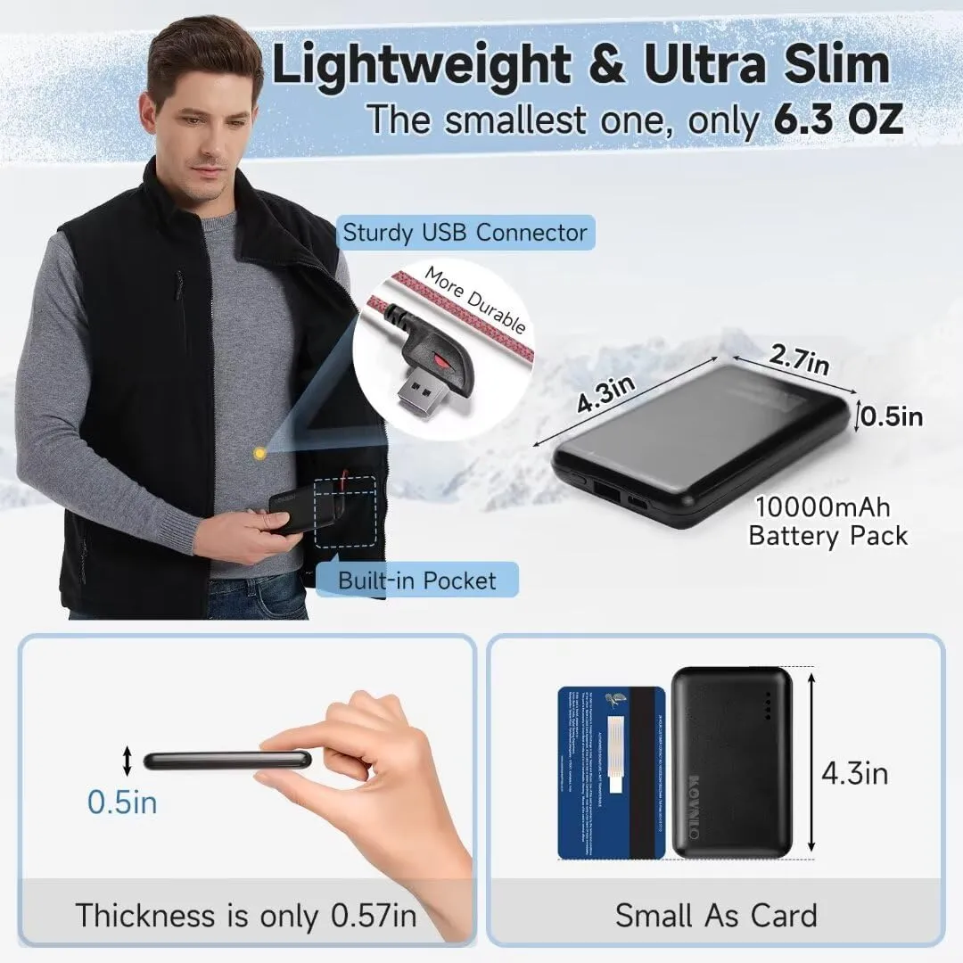 KOVNLO Heated Vest for Men with Battery Pack Included, Soft Fleece Smart Electric Lightweight Heated Jacket
