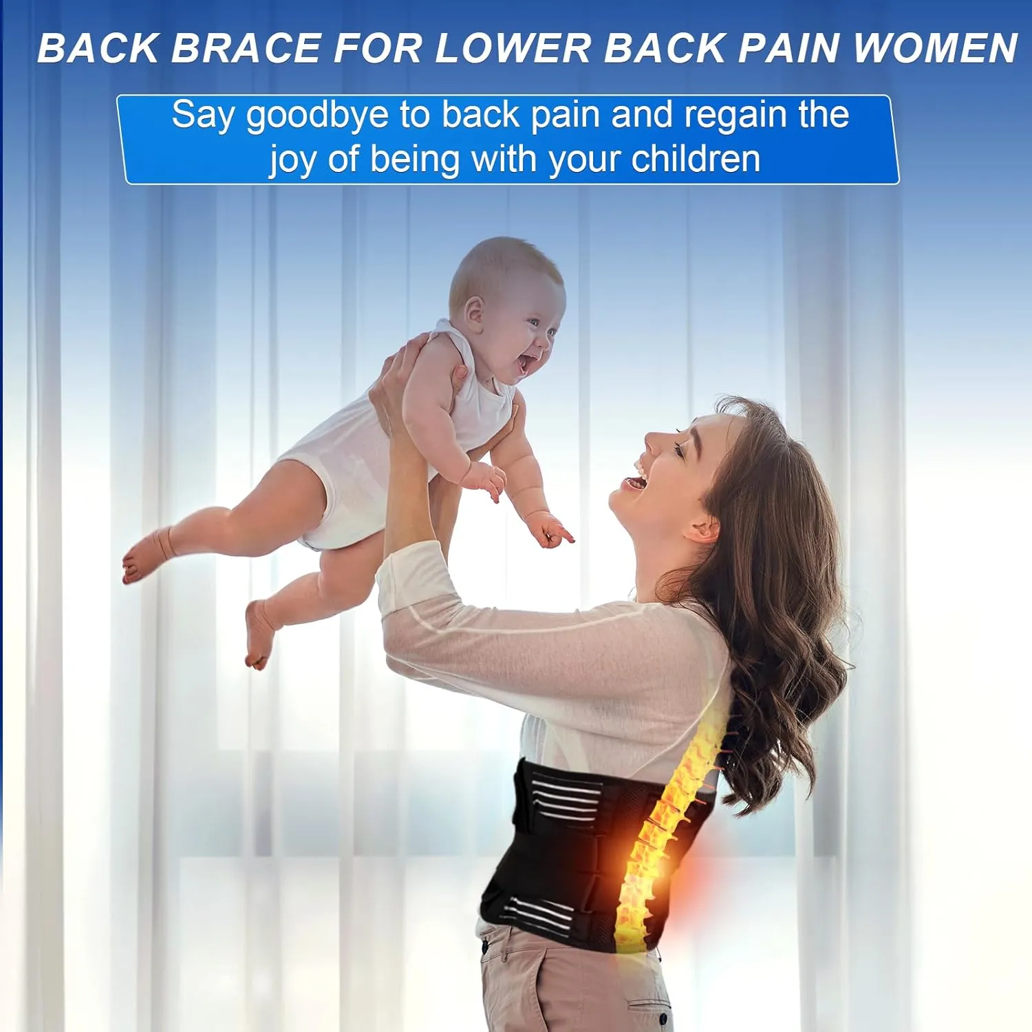 Lower Back Brace for Women - Back Brace for Lower Back Pain Relief with 6 Stays - Adjustable Back Brace Posture Corrector with Lumbar Support Pad - Breathable Anti-Slip Lower Back Brace - L