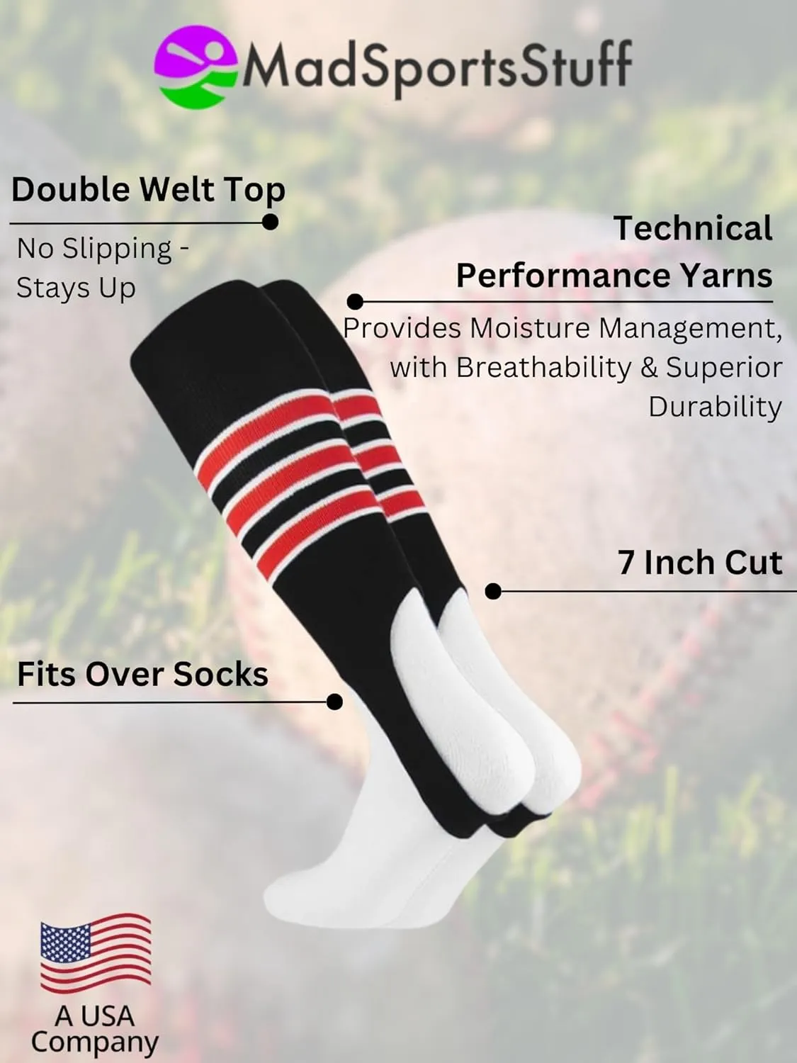 MadSportsStuff Baseball Stirrups Softball Stirrups with Stripes for Boys Girls Men Women Pattern B 3 Stripe