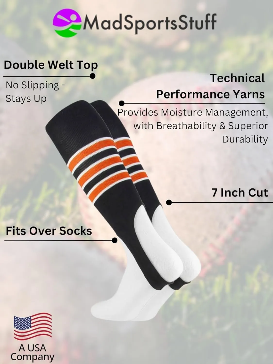 MadSportsStuff Baseball Stirrups Softball Stirrups with Stripes for Boys Girls Men Women Pattern B 3 Stripe