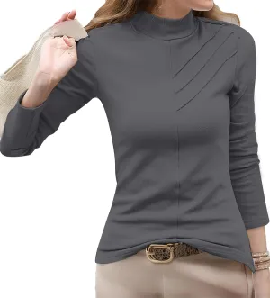 Mock Turtleneck Tops for Women Slim Fit Long Sleeve Shirts T Shirts Trendy Spring Casual Tunic Tops Blouses