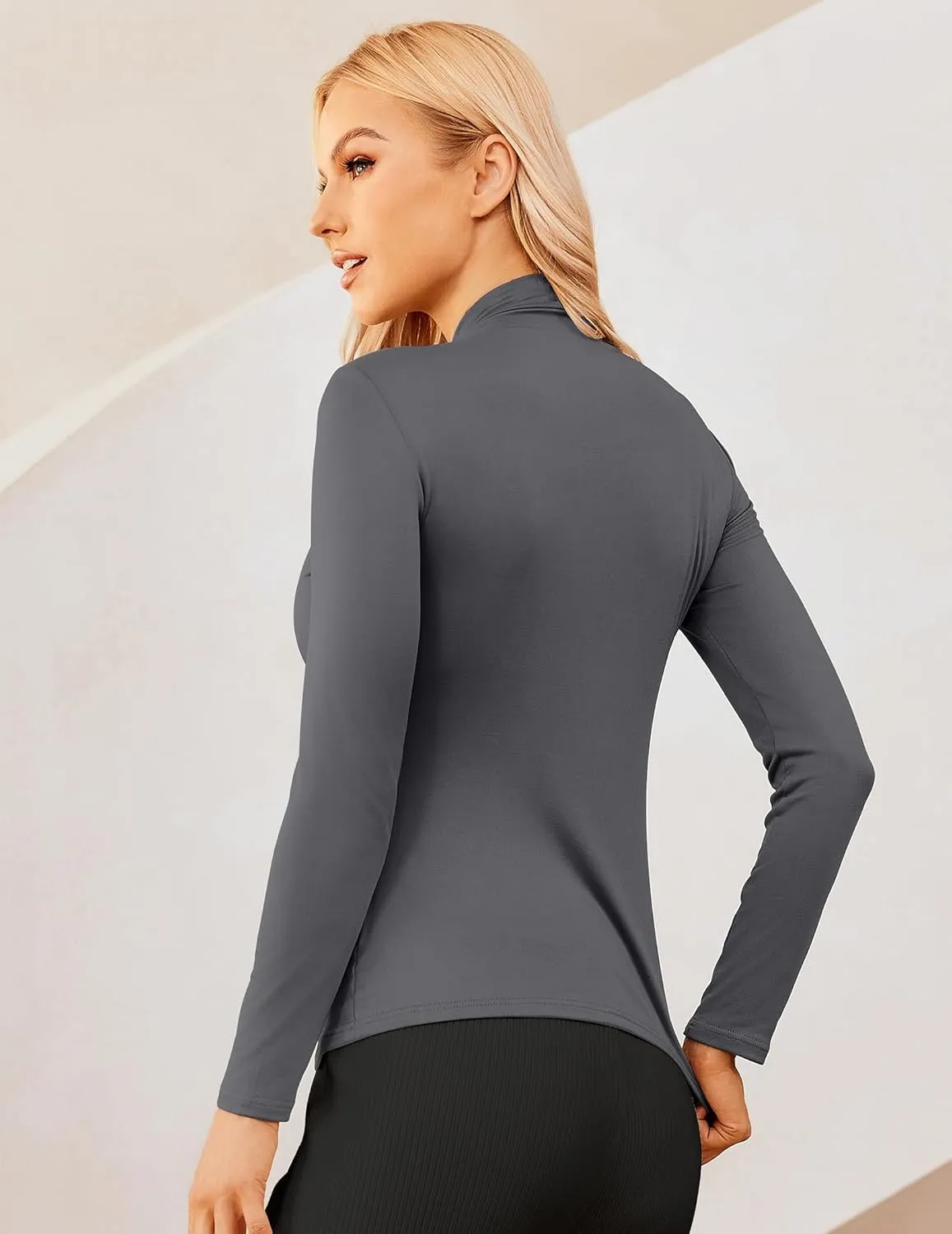 Mock Turtleneck Tops for Women Slim Fit Long Sleeve Shirts T Shirts Trendy Spring Casual Tunic Tops Blouses