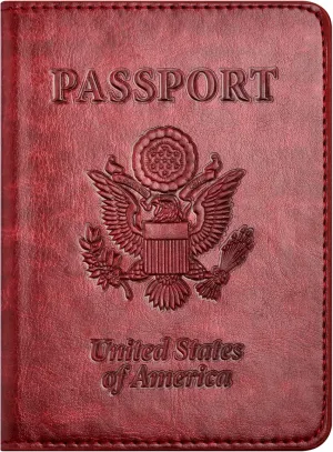Passport and Vaccine Card Holder Combo with Vaccine Card Slot, Passport Wallet/ Cover/Case/Holder for Women and MenAC-Wine red