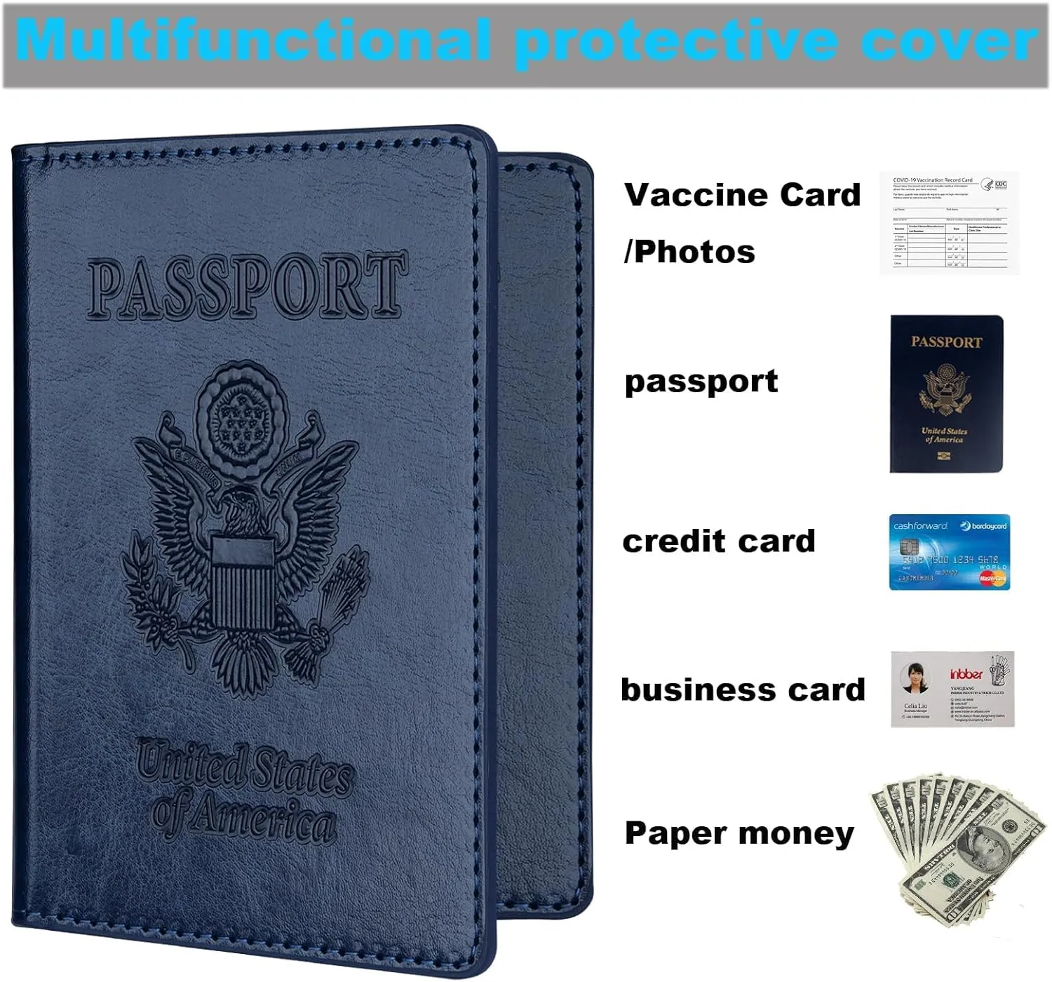 Passport Holder 2Pcs, Passport Cover Wallet Case for Women Men Family, Passport Book Holders Travel Must Haves Cruise Ship Essentials (Dark Blue & Wine red)