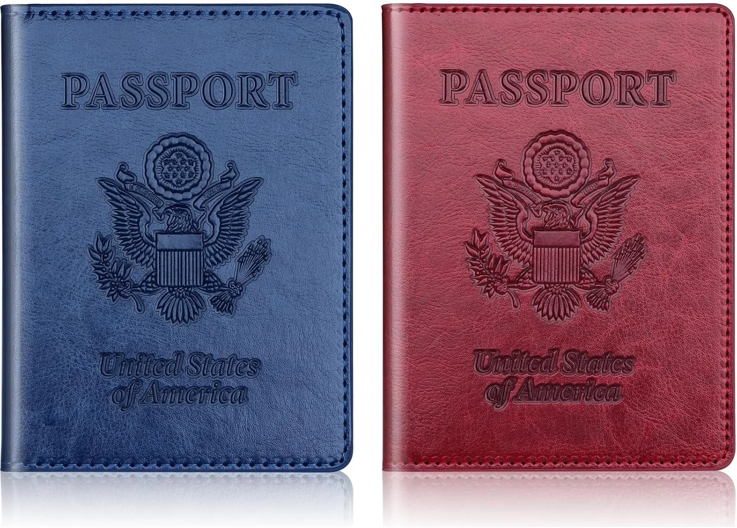 Passport Holder 2Pcs, Passport Cover Wallet Case for Women Men Family, Passport Book Holders Travel Must Haves Cruise Ship Essentials (Dark Blue & Wine red)