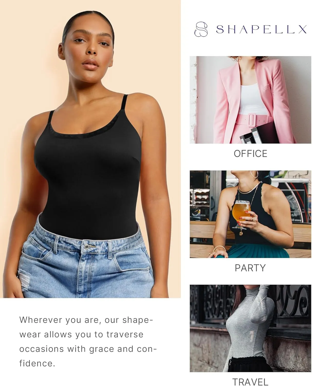 SHAPELLX Shapewear Bodysuit For Women Tummy Control Sculpting Snatched Body Shaper Waist Body Suit Thong