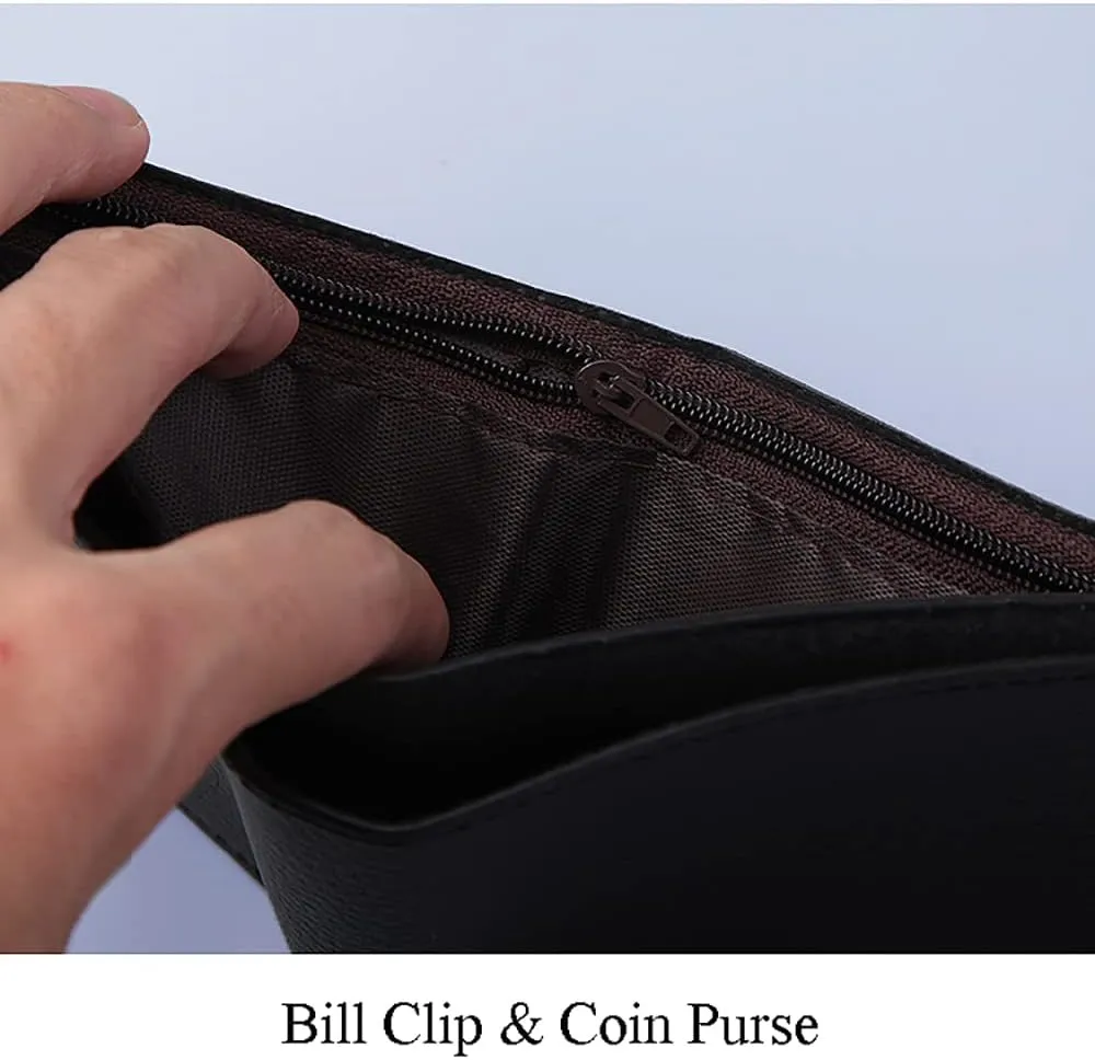 Slim Wallet for Men with Coin Purse, Minimalist Wallet with Zipper, Bifold Mens Wallets with Credit Card Holder, PU Leather Men's Wallet with Money Clip, Carteras Para Hombres (BUCKLE BROWN)