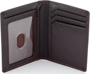 Stealth Mode Men's Slim Front Pocket Wallet - RFID Blocking, Thin Minimalist Bifold Design, Genuine Leather - ID Window and 5 Sleeves for Money, Credit and Debit Cards, Driver's License (Dark Brown)