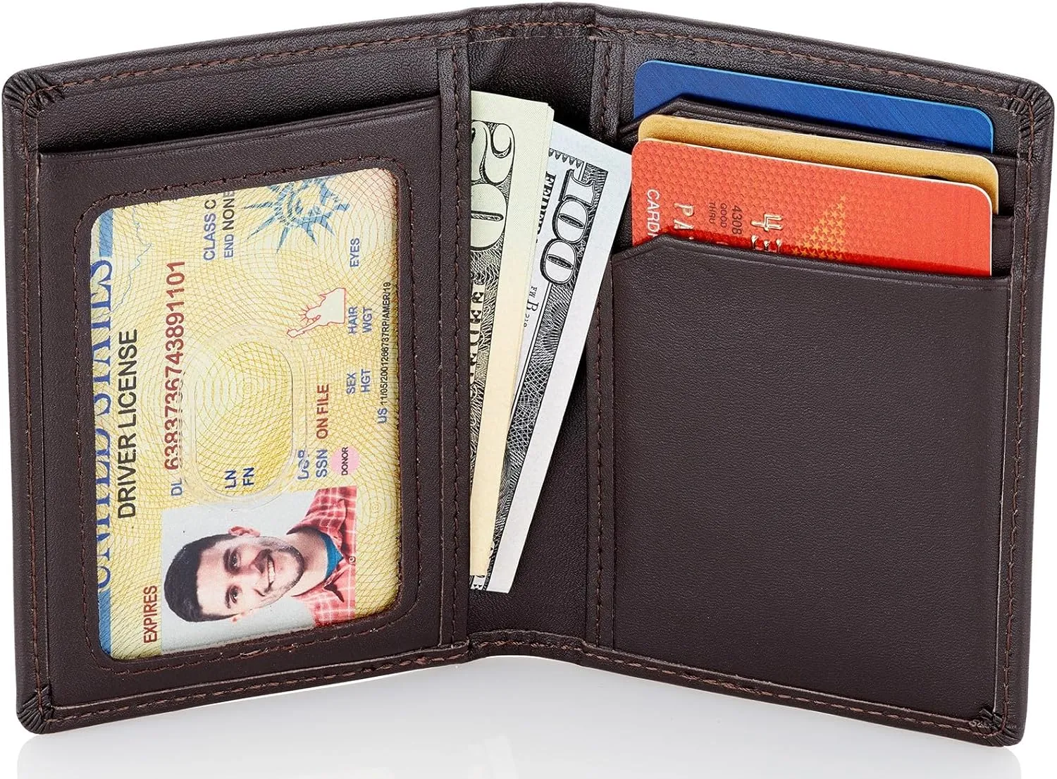 Stealth Mode Men's Slim Front Pocket Wallet - RFID Blocking, Thin Minimalist Bifold Design, Genuine Leather - ID Window and 5 Sleeves for Money, Credit and Debit Cards, Driver's License (Dark Brown)