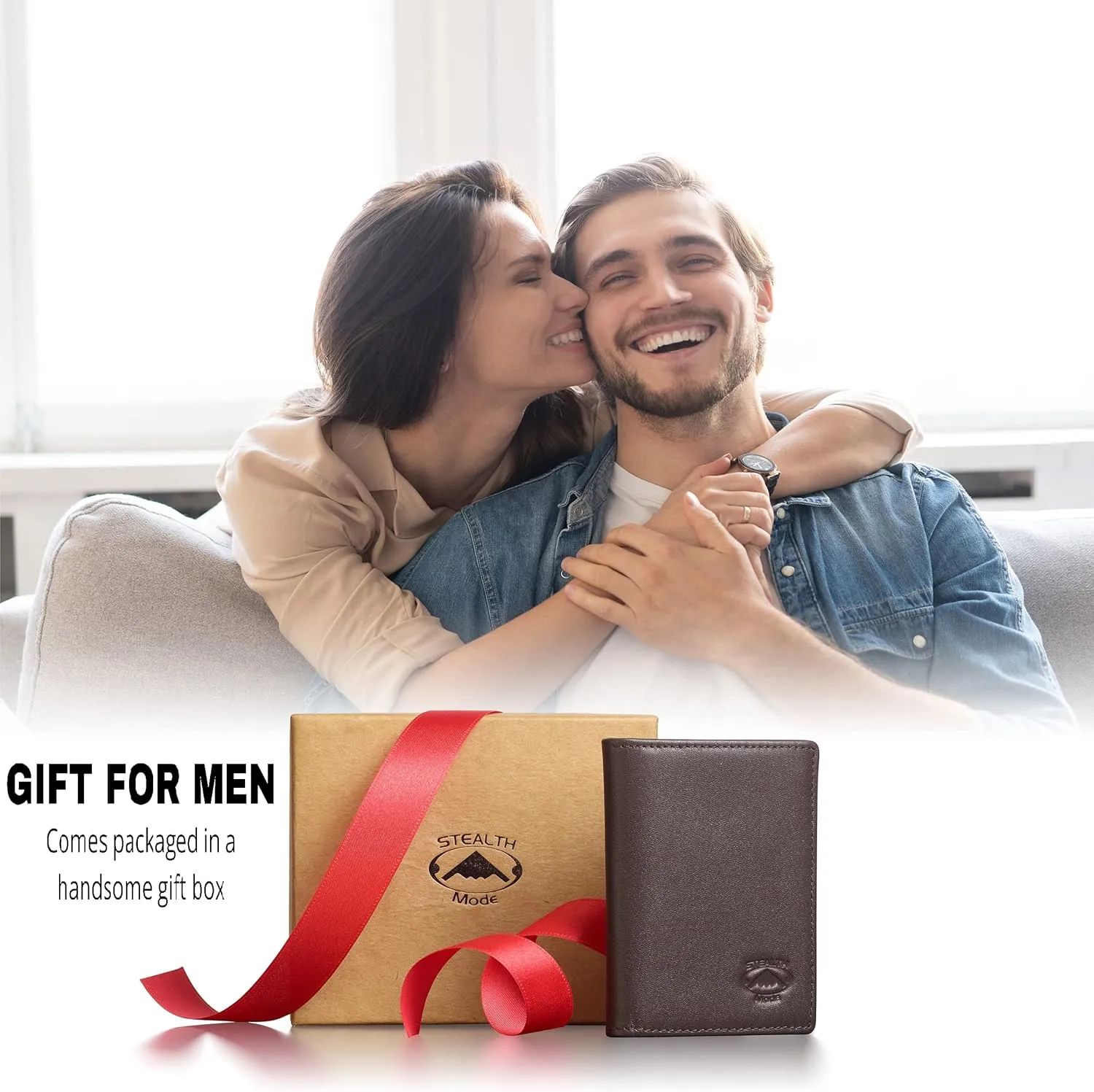 Stealth Mode Men's Slim Front Pocket Wallet - RFID Blocking, Thin Minimalist Bifold Design, Genuine Leather - ID Window and 5 Sleeves for Money, Credit and Debit Cards, Driver's License (Dark Brown)
