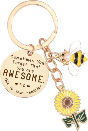 Sunflower Keychains Inspirational Gifts for Women - Motivational Keyring Friendship Keychain Gift, Yellow Sunflower Bee Key Chain for Him Her Friend Coworker Purse Wallet Handbags Backpack