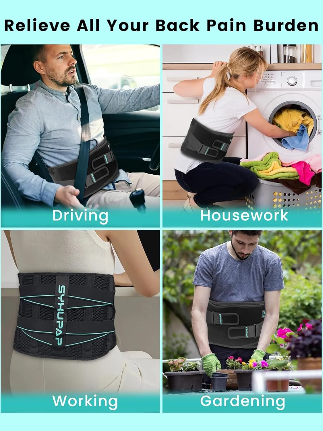 SYXUPAP Back Braces for Lower Back Pain Women and Men, Lumbar Support Belts for Men and Women with Anti-skid Lumbar Strips Pad, For Sciatica, Scoliosis, Heavy Lifting and Work, with Adjustable System