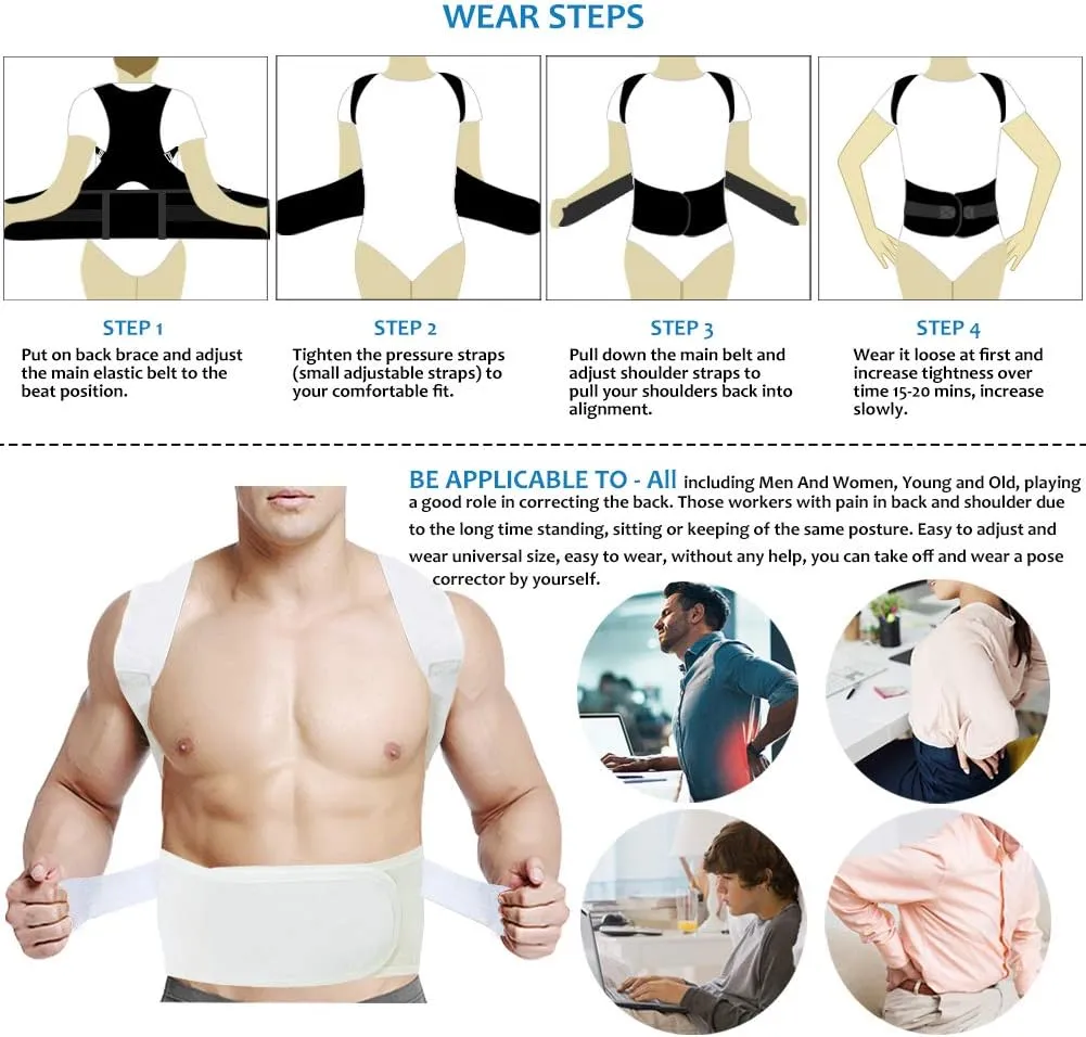 Thoracic Back Brace Posture Corrector - Magnetic Support for Neck Shoulder Upper and Lower Back Pain Relief - Perfect Posture Brace for Cervical Lumbar Spine - Fully Adjustable Belt (Beige, Small)