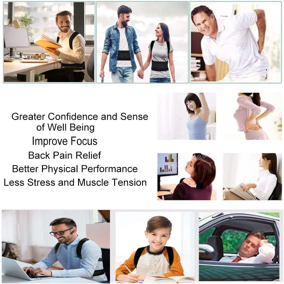 Thoracic Back Brace Posture Corrector - Magnetic Support for Neck Shoulder Upper and Lower Back Pain Relief - Perfect Posture Brace for Cervical Lumbar Spine - Fully Adjustable Belt (Beige, Small)