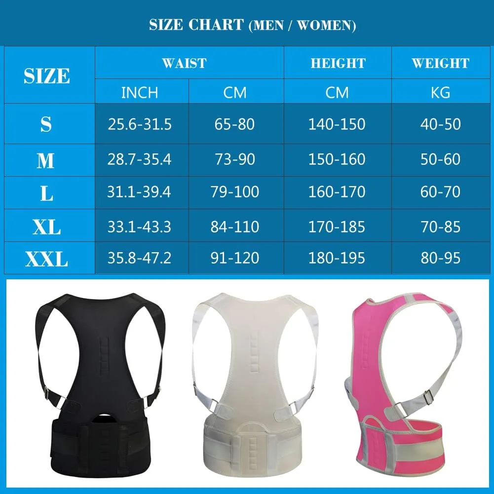 Thoracic Back Brace Posture Corrector - Magnetic Support for Neck Shoulder Upper and Lower Back Pain Relief - Perfect Posture Brace for Cervical Lumbar Spine - Fully Adjustable Belt (Beige, Small)
