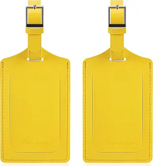 Travelambo Luggage Tags for Suitcases Faux Leather Privacy Protection 2 Pack Bag Tags Travel Accessories Essential, Energetic Yellow