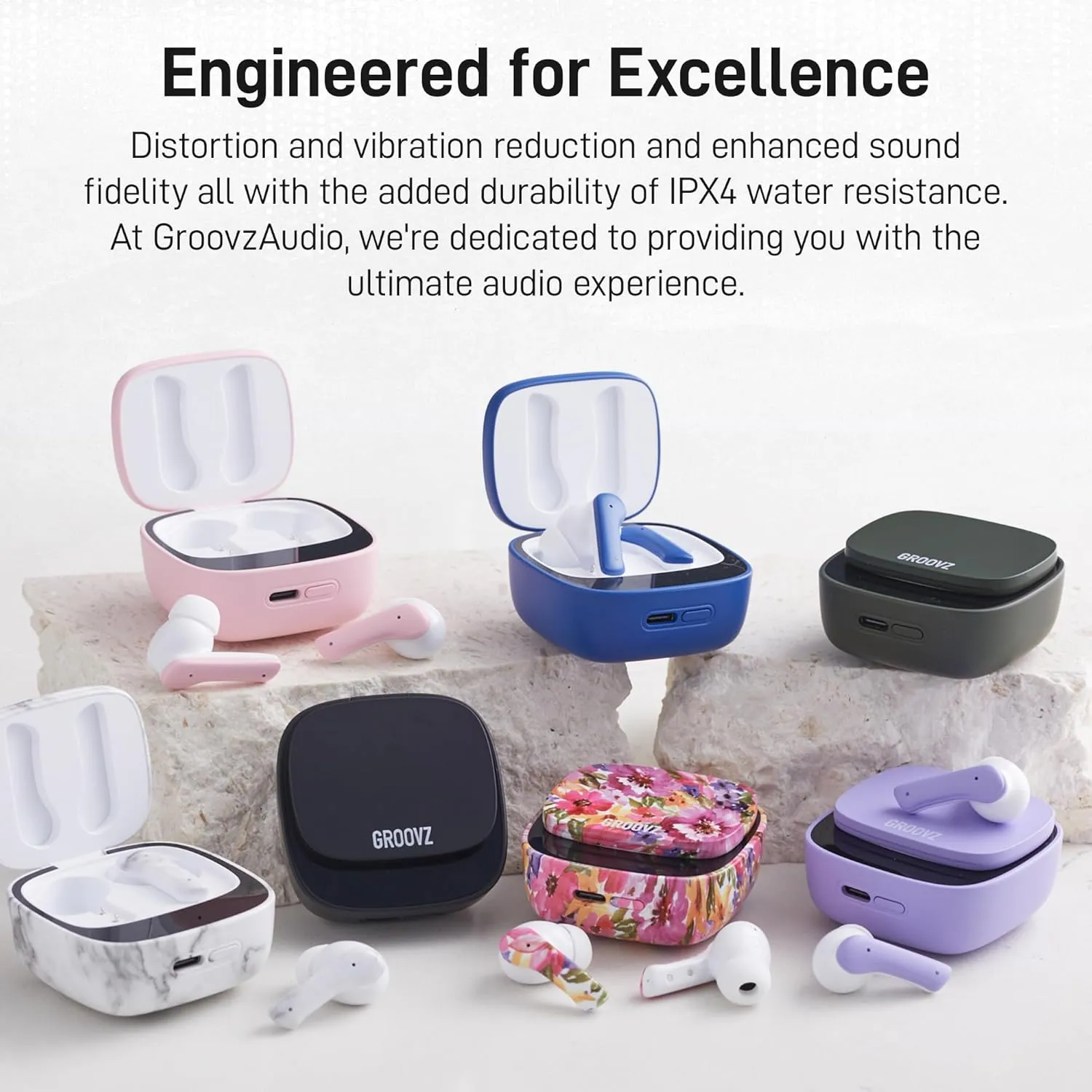 True Wireless Earbuds with Charging Case - Designed and Engineered in The USA - IPx4 Water Resistant Bluetooth Earbuds Compatible with Apple & Android - 27Hr Battery Life - Deep Purple