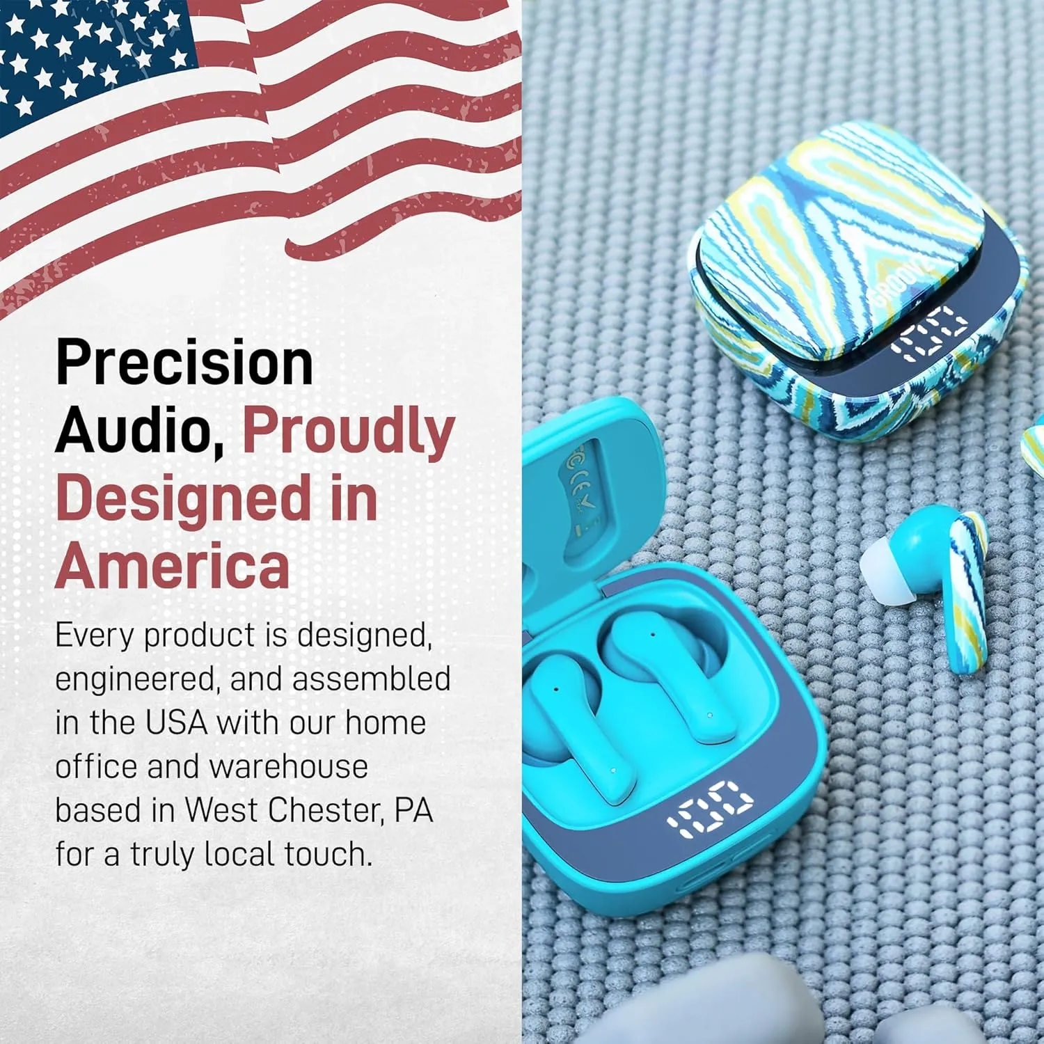 True Wireless Earbuds with Charging Case - Designed and Engineered in The USA - IPx4 Water Resistant Bluetooth Earbuds Compatible with Apple & Android - 27Hr Battery Life - Deep Purple