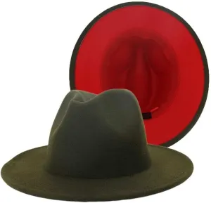 Two-Toned Fedora Olive/Red